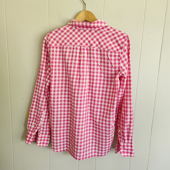 J. Crew Factory pink gingham popover blouse top plaid cotton S - Picture 4 of 10
